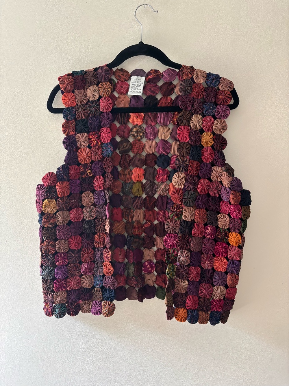 Multicolor Patchwork Yo-Yo Vest - Women one size silk